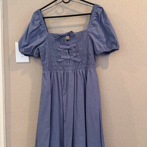 ASTR the Label Smocked Bow Midi Dress in Denim‎ Blue